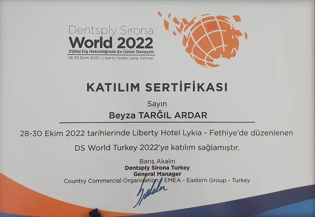 Dijital diş hekimliği kongresi katılım belgesi, 28–30 Ekim 2022